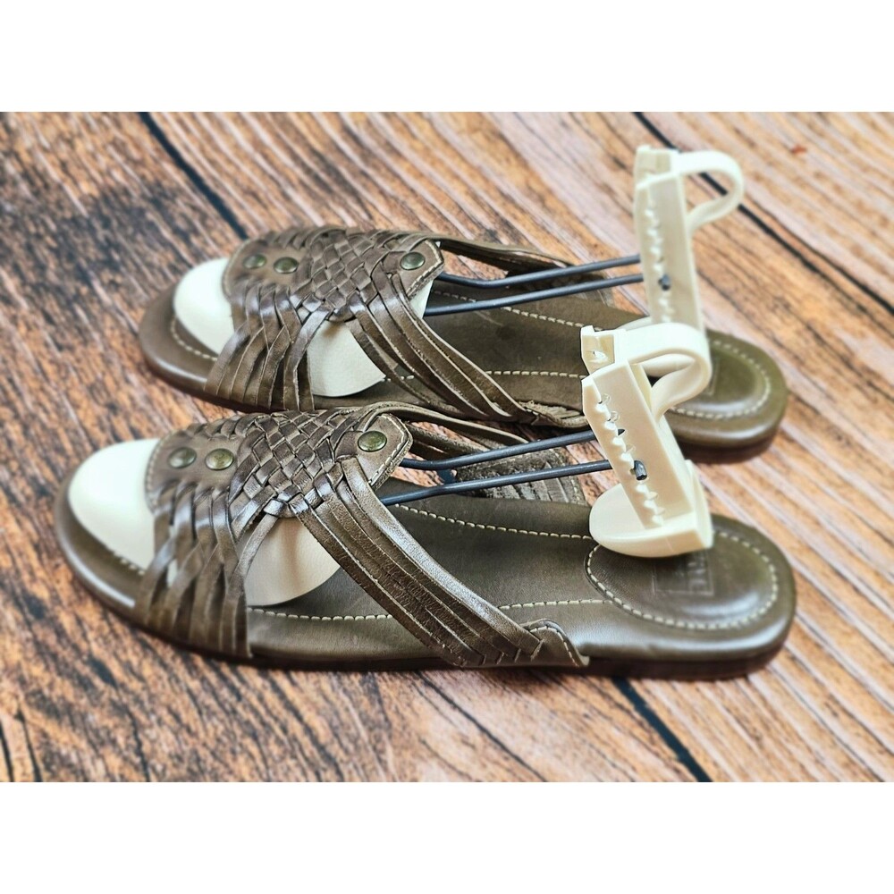 Frye Leather Sandals Flats Womens 8.5 Brown Huarache Studded Slip On Leather EUC